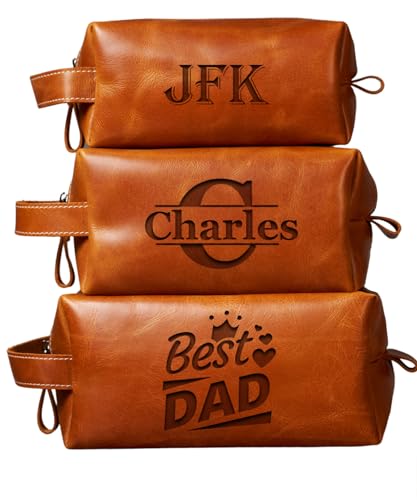 HARDISTON Personalized Leather Toiletry Bag for Men, Mens Dopp Kit Travel