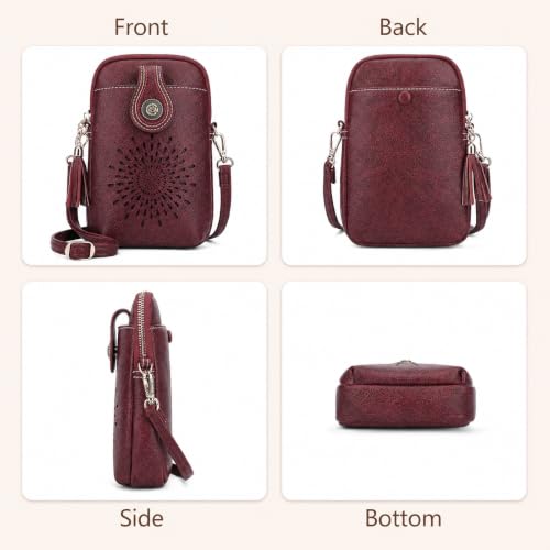 APHISON Small Crossbody Bags for Women, Lightweight Vegan Leather Cell Phone Purse, Cute Purses with Tassels - color: 10-red