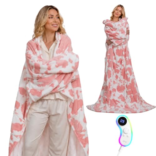 Wearable Heated Blanket Wrap: Cozy Full-Body Warmth with Foot Pocket - color: Pink, size: 70*50" Heated Snuggle Blanket