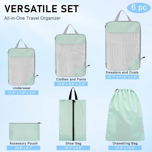 6 Set Compression Packing Cubes for Travel Luggage Organizer Shoe Bags