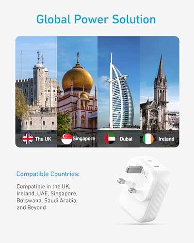 Anker Travel Adapter, Type G Adapter for Travel, US to UK Plug Adapter, 15W