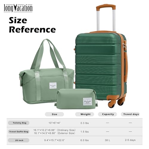 LONG VACATION Luggage Sets with Spinner Wheels, Carry on Suitcase 3 Piece - color: GREEN-BROWN, size: 3 piece set(DB)