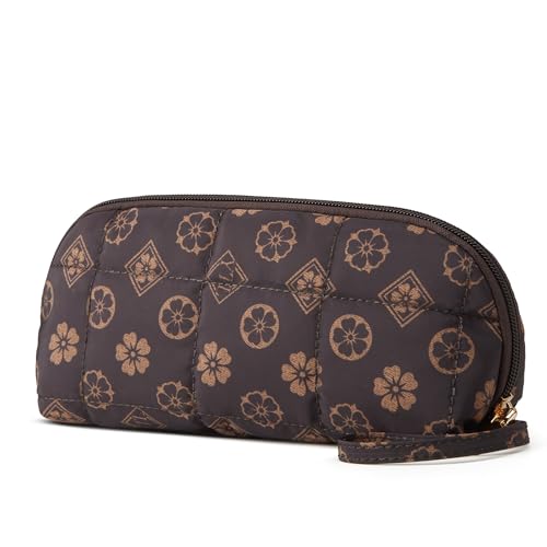 YTL Travel Makeup Bag, Puffer Cosmetic Organizer Bags, Women Toiletry Case - color: Coffee Flower Puffer