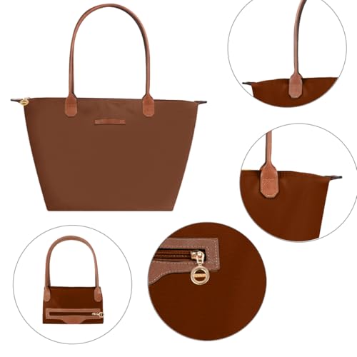 Waterproof Nylon Tote bag for Women Lightweight Designer Handbag with Zipper Stylish and Durable Purse - color: Chestnut, size: Medium