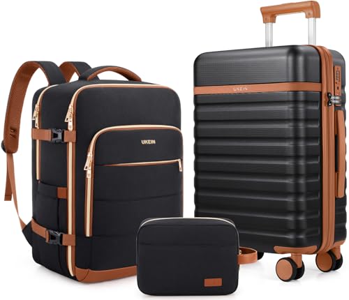 UKEIN Luggage Sets 3Piece, Carry On Luggage 20in Suitcase Set With Backpack - color: Black Brown, size: 3 piece set (BP/20inch)