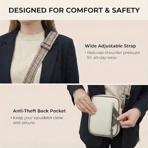 Small Crossbody Bags for Women, RFID Wallet Purse, Vegan Leather Mini Bag - color: White Brown