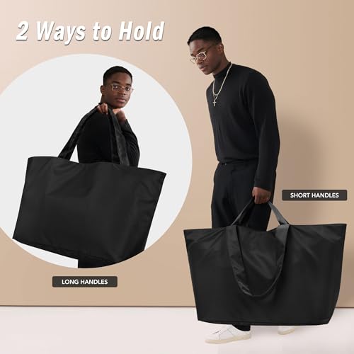 KALIDI 60L Extra Large Beach Tote Oversized Bag Zipper Utility Weekender - color: All Black