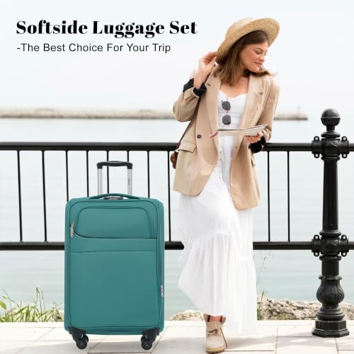 Merax 4-Piece Luggage Set 18/22/26/30,Softside Spinner Suitcase,Blue Green - color: Blue Green(18/22/26/30)