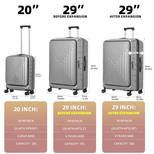 Kaleenie 29 Inch Checked Luggage with Expansion and Side Opening - color: Dark Gray, size: 29 Inch