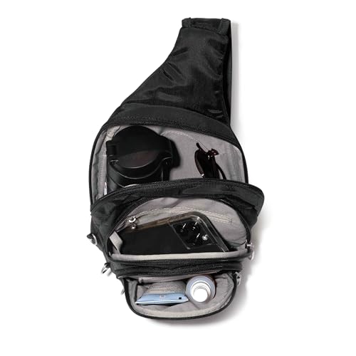 Baggallini Securtex® Anti-Theft Multi Zip Sling - Lightweight 8.6"x15.2" Travel Bag with Locking Zippers & RFID Protection - color: Thyme