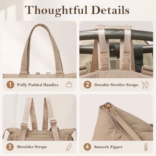 MOMINSIDE Diaper Bag Tote with Changing Pad Tote Diaper Bags Convertible Backpack pañaleras para bebe Large Baby Bag, Hospital Bag Mommy Bag Travel Diaper Bag for Mom, 16 Pockets (Khaki1) - color: Khaki 1