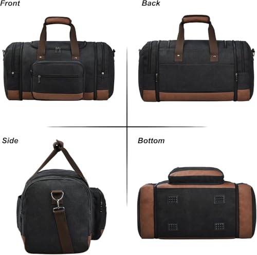 Litvyak 50L Canvas Duffle Bag for Travel Weekend Gym Overnight Carry-on - color: Black, size: 50L