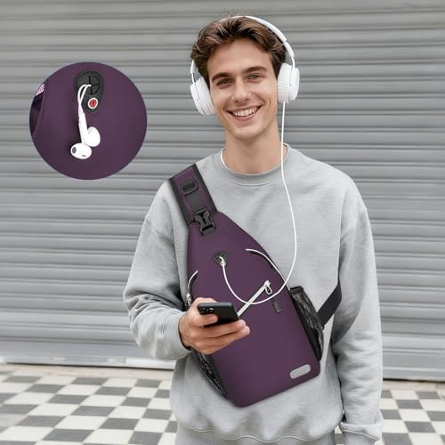 MOSISO Small Sling Bag for Men, Crossbody Shoulder Chest Daypack Bag - color: Purple