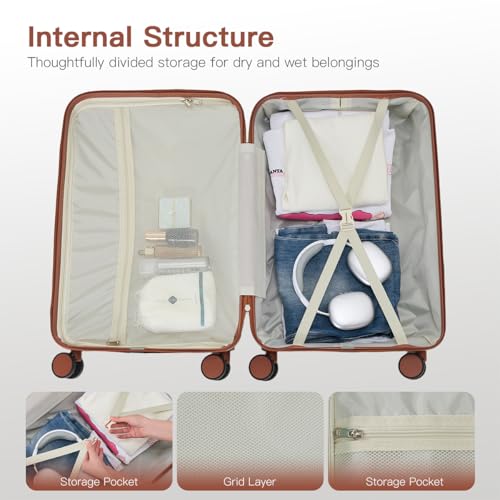 4-Piece Hardshell Luggage Set, TSA Lock Spinner Suitcase, white - color: Apricot white