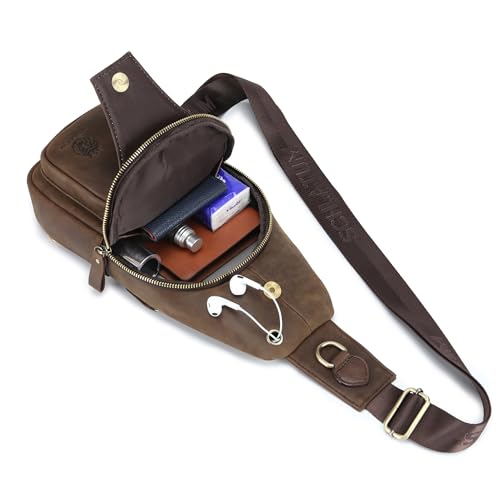 LUKZIJAES Genuine Leather Sling Bag for Men - color: #11-coffee
