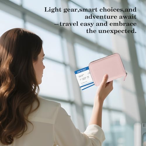 CoBak Passport Holder Cover with Safe Zipper Closure - color: Pink