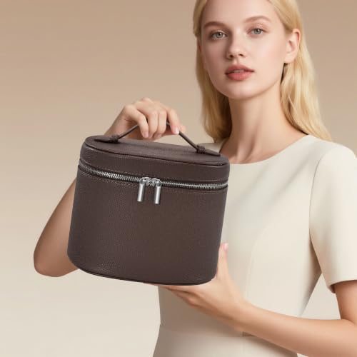 Makeup Bag Vanity Case Cosmetic Bag with Removable Divider Travel Toiletry Bag for Women Portable Make up Box Organizer, Dark Brown - color: Dark Brown