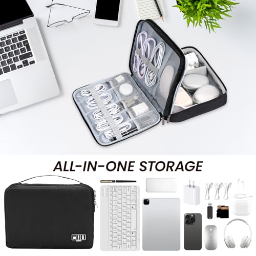 Electronic Organizer Travel Case, Double Layer Cable Organizer Bag - color: black