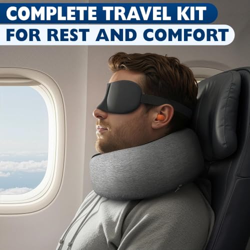 Travel Neck Pillows for Airplanes, 4-in-1 Set, 360° G-Shape