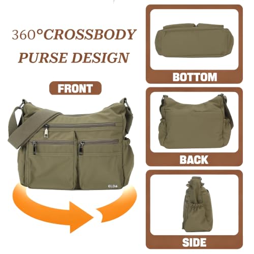 ELDA Large Nylon Crossbody Bags for Women, Travel Purses Shoulder Handbag - color: Green