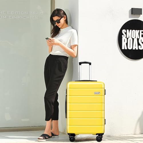 KEYTANG Explorer Lightweight Hardshell 20% Expandable 3-Piece Luggage Set with TSA Lock, Double Spinner Wheels, and Carry-On Suitcase,Yellow - color: Yellow, size: 001-3PCS