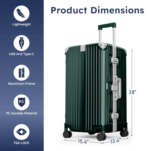 ALPHA CAMP Trunk Luggage 26 Inch with Aluminum Frame Zipperless Suitcase - color: Green, size: 26 Inch