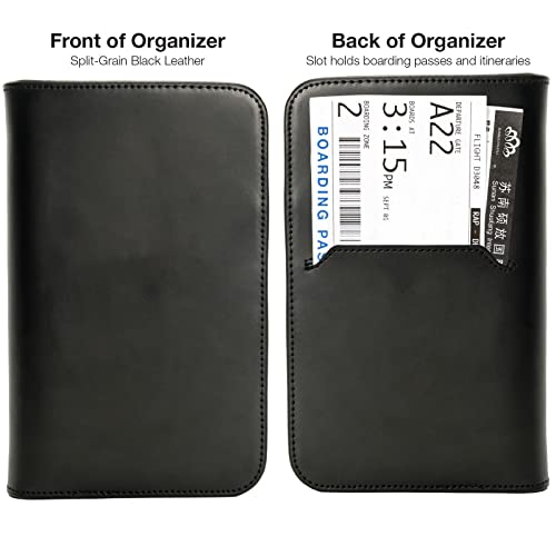 Excello Global Products Leather Travel Wallet & Passport Holder, Black Split Grain Leather - color: Black (Split Grain)