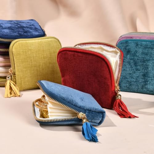 Small Travel Jewelry Pouch Velvet Case with Zipper 6 Compartment