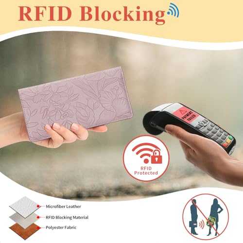 FALAN MULE Ultra Slim Thin Wallet for Women Bifold Leather RFID Blocking Designer Credit Card Holder - color: Relief light purple