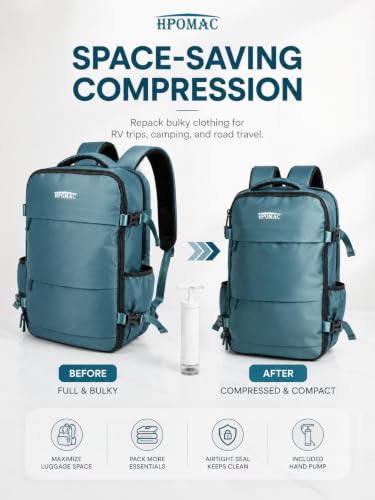 Vacuum Compression Travel Backpack, Black, Fits 17-Inch Laptop - color: Teal