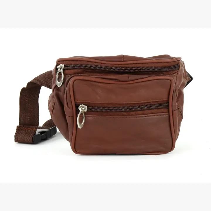 Kids Leather Fanny Pack – Small Waist Bag for Boys & Girls with Adjustable Strap – Lightweight Travel Belt Bag with Multiple Compartments (Brown) - color: Brown