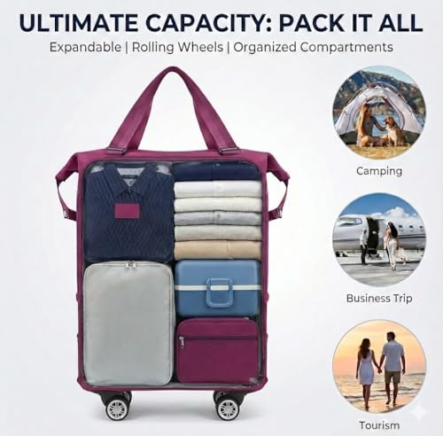 360° Spinner Wheel Duffel Bag, Rose Red - color: Rose Red