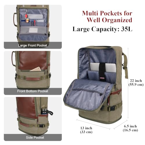 WITZMAN Travel Backpack for Men Large Convertible Duffel Bag Fits 16 Inch - color: 22 Inch Army Green