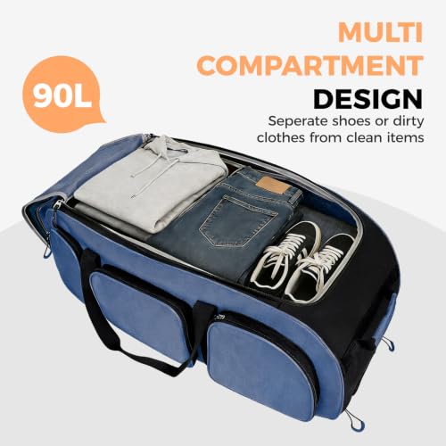 Searock 90L Rolling Duffle Bag with Wheels and Handle - color: Navy