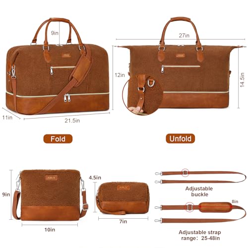 ITIEZY Weekender Bag for Women 21.5" Travel Duffel Large Carry On Bag 3PCS - color: 8a-Brown
