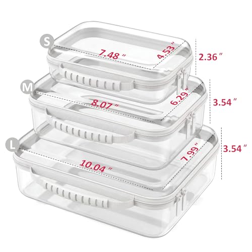 Clear Hard Shell Zipper Organizer Cases, 3 Pack with Handles - color: White1