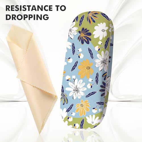 Glasses Case Hard Shell,Portable Protective Eyeglasses Case, Eyeglass Holder Box with Cleaning Cloth,for Women Men - color: Floral Print 1