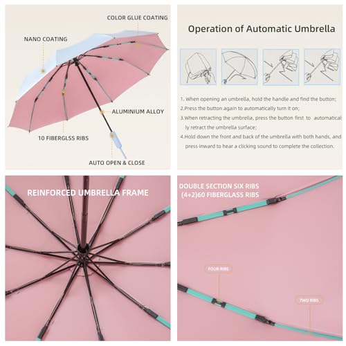 Folding Umbrella Anti-UV Compact Durable Folding Umbrella Auto Open Close Windproof Travel Umbrella Premium Grip Fits Backpack - color: Sky Blue