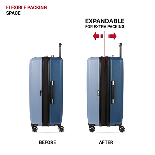 SwissGear Duet Expandable Luggage, Hard Shell Large Luggage with Spinner Wheels - color: Light Blue/Navy, size: Checked-Large 28-Inch