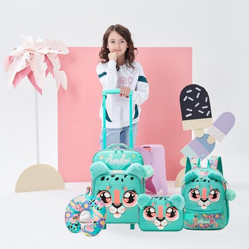 Kids Carry On Luggage with Wheels Softside Kids Suitcase for Girls Airline Approved & Girls Multi-function Carry Bag 4pcs Set - color: Lvbaozi