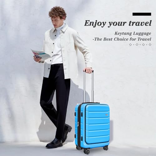 KEYTANG SmileLine 20 inch Carry-On, Lightweight Hardside Suitcase, Expandable Small Suitcase with Front Pocket, Blue - color: Blue, size: 666-Carry-on