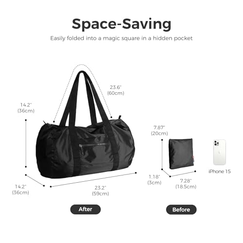 pack all Lightweight Travel Duffel Bag, 45L Foldable Weekender Bag - color: Black, size: 45L