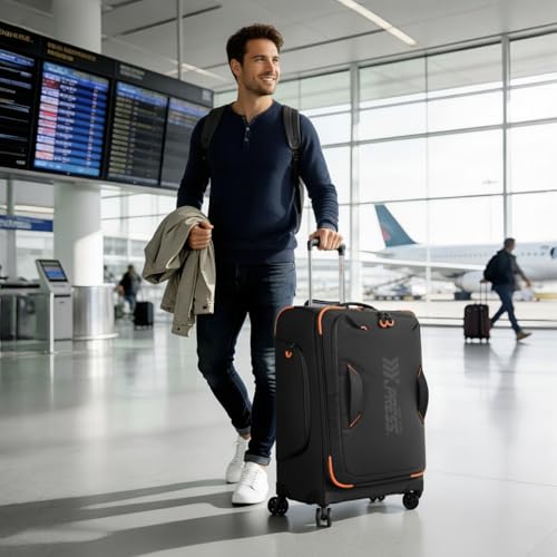 26'' Softside Rolling Luggage w/Front Open,Waterproof - color: Black, size: Checked-Medium 26-Inch