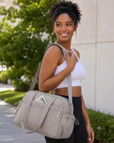 Puffy Duffle Bag For Women, 18 * 14 * 8 Personal Items Bag with Wet Pocket, Overnight Weekender Travel Bag - color: puffy grey