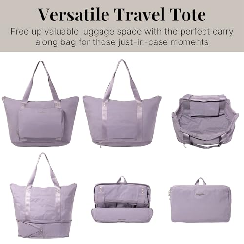 Baggallini Carryall Expandable Lightweight Travel Tote 22" Packable Folding Compact Nylon Washable Weekender w/Luggage Sleeve - color: Lilac