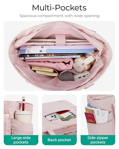 BAGSMART Crush Tote Bag for Women, 20L Puffer Work Tote with Zipper - color: A-pink
