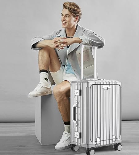 feilario PC Hardside Carry On Luggage, Aluminum Frame, TSA Lock, Cup Holder - color: A-Silver