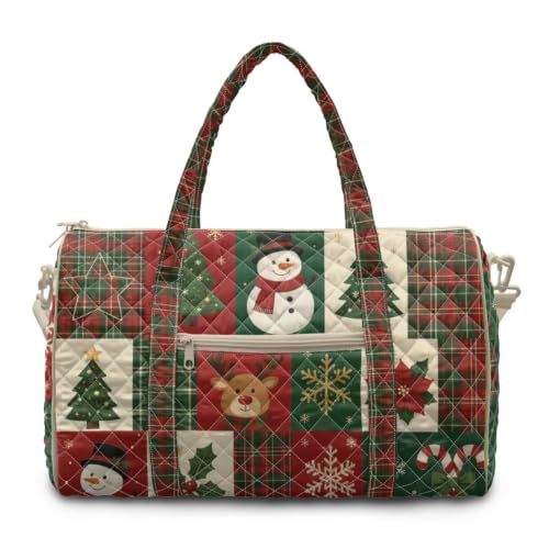 Youngerbaby Patchwork Christmas Quilted Travel Duffle Bag for Women - color: Plaid Snowman Reindeer