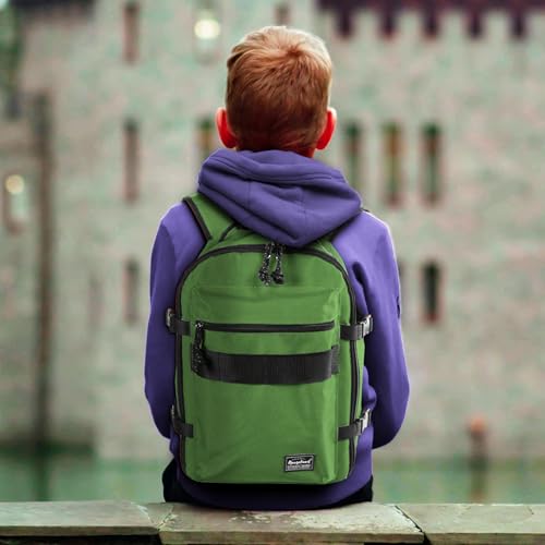 Child's Travel Backpack for Ages 3-6 | Lightweight Suitcase Style Carry-On | 10L Weekender with Tablet Sleeve & Chest Strap | Green - color: Green