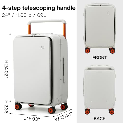 mixi 24 Inch Checked Luggage Aluminum Frame & Spinner Wheels, Smoke White - color: Smoke White, size: 24-inch